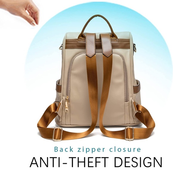 Beige Brown Backpack Purse PU Leather Anti-theft Casual main image 6